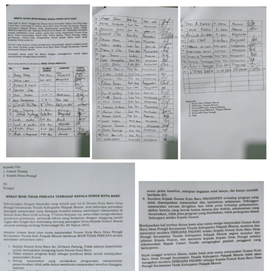 WARGA MINTA CAMAT TINADA DAN KEPALA DESA PARONGIL TINDAK LANJUTI MOSI TIDAK PERCAYA TERHADAP KEPALA 