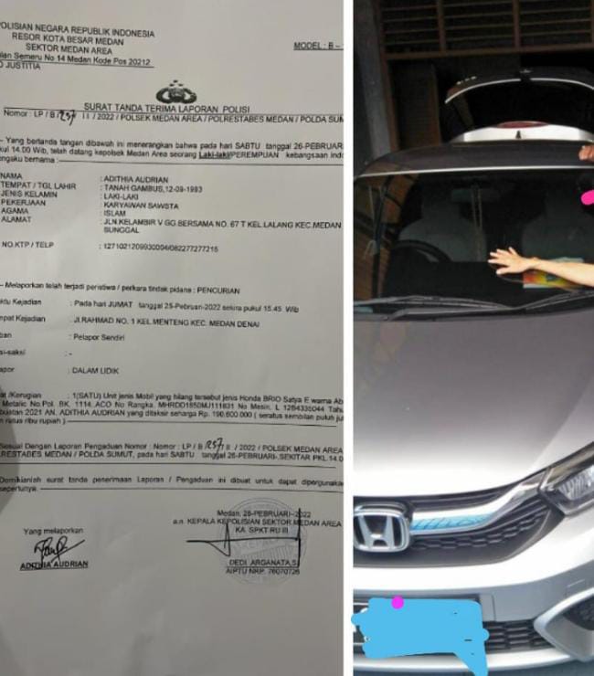 Satu Jam Ditinggal Pemiliknya,  Mobil Honda Brio Hilang Didepan Halaman Kantor BPBD Medan