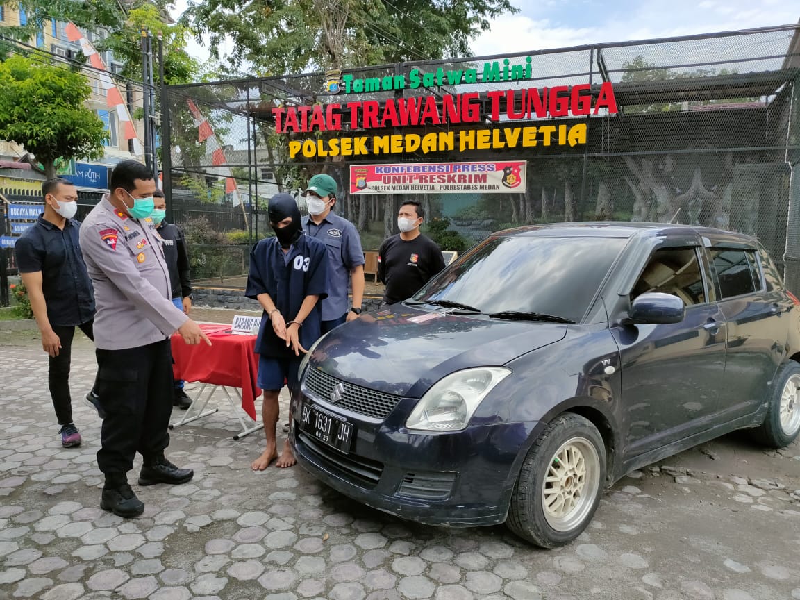 Modus Nginap Di Rumah Teman, Tekap Polsek Helvetia Jemput Pelaku Di Kampungnya berikut BB Mobil Mili
