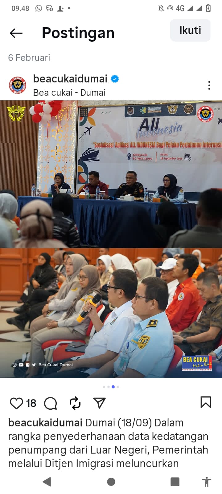 KPPBC TMP B Dumai Laksanakan Sosialisasi Aplikasi AII Indonesia Berbagai Pihak