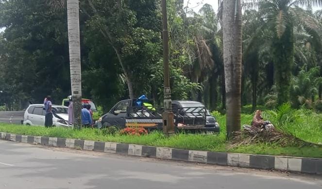 Brak!!! Laga Kambing, Dua Unit Kendaraan Kontra Diduga Dampak Pekerjaan Pemotongan Dahan Pohon Dinas Lingkungan Hidup Langkat