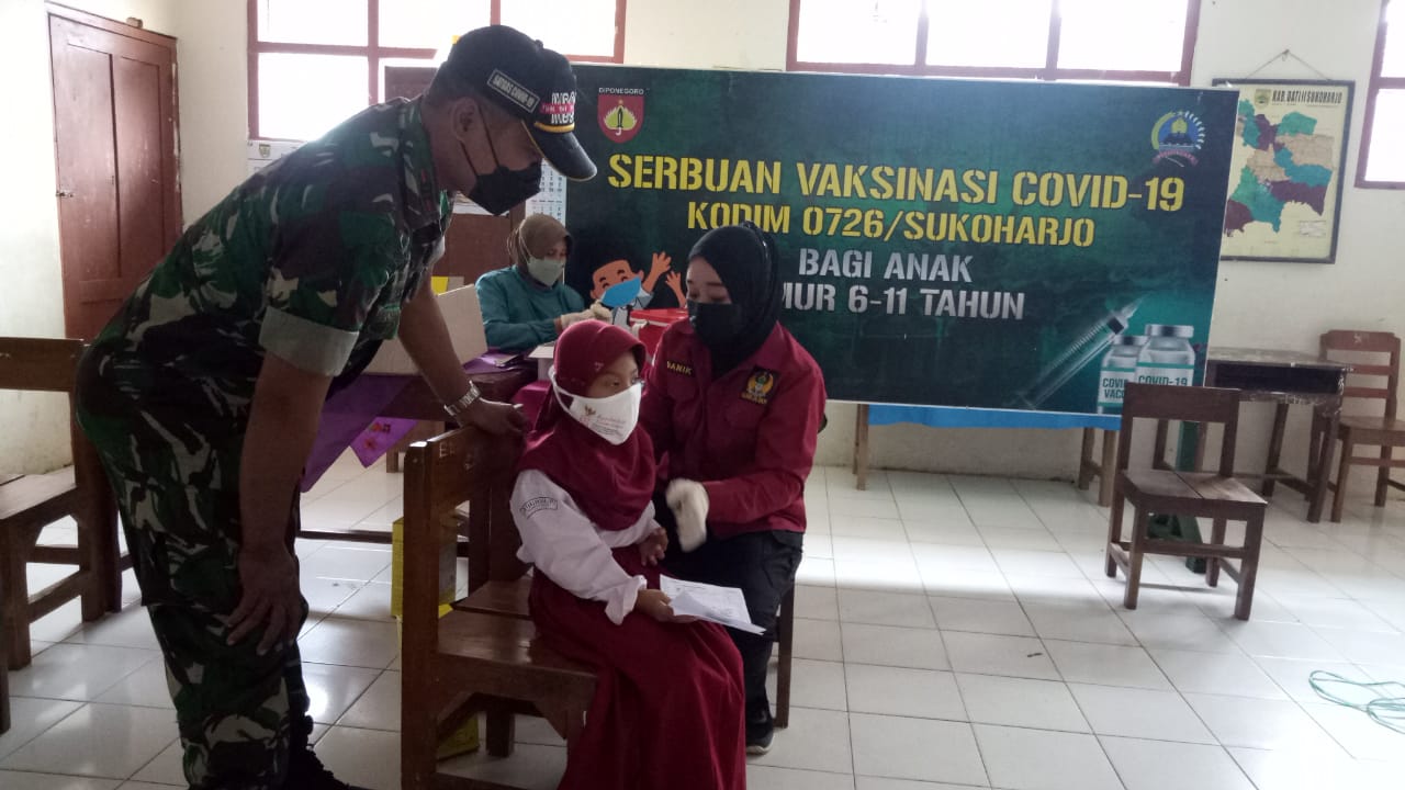 Di Desa Tanjungrejo, Nguter Kodim 0726/Sukoharjo Laksanakan Vaksinasi Anak Dosis ke- 2