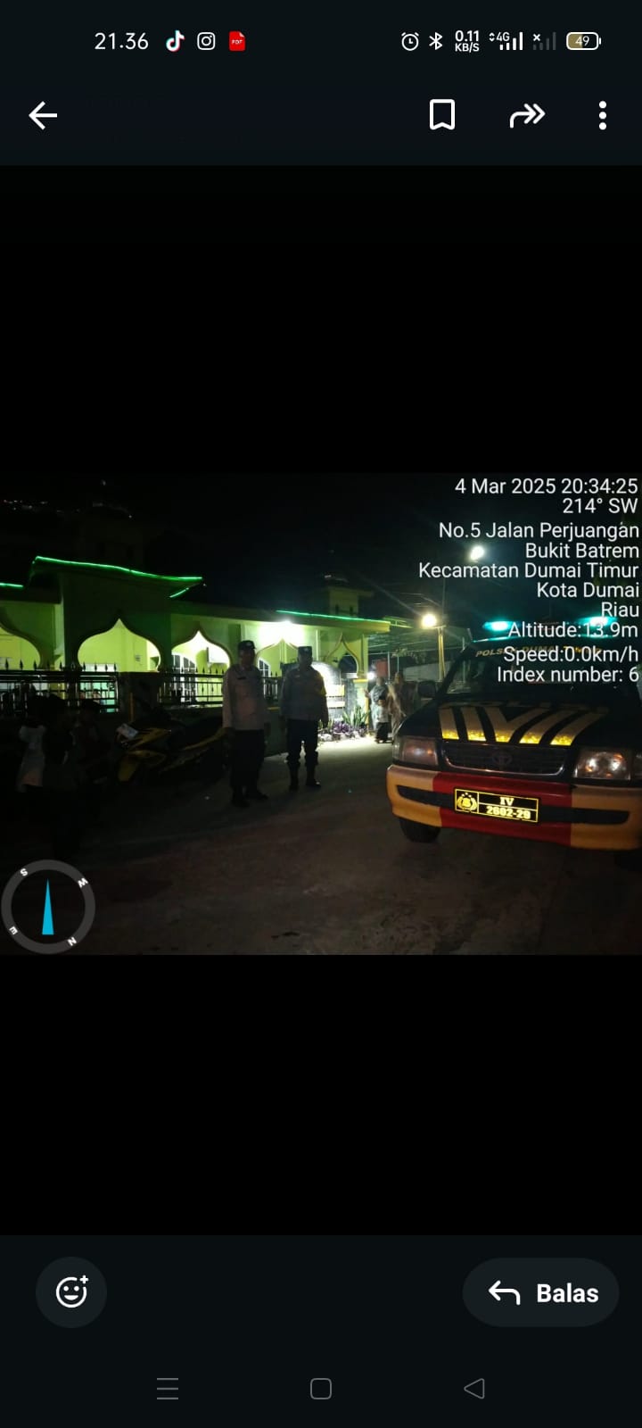 Polsek Dumai Timur Mengelar Patroli Kesejumlah Mesjid Sholat Tarawih