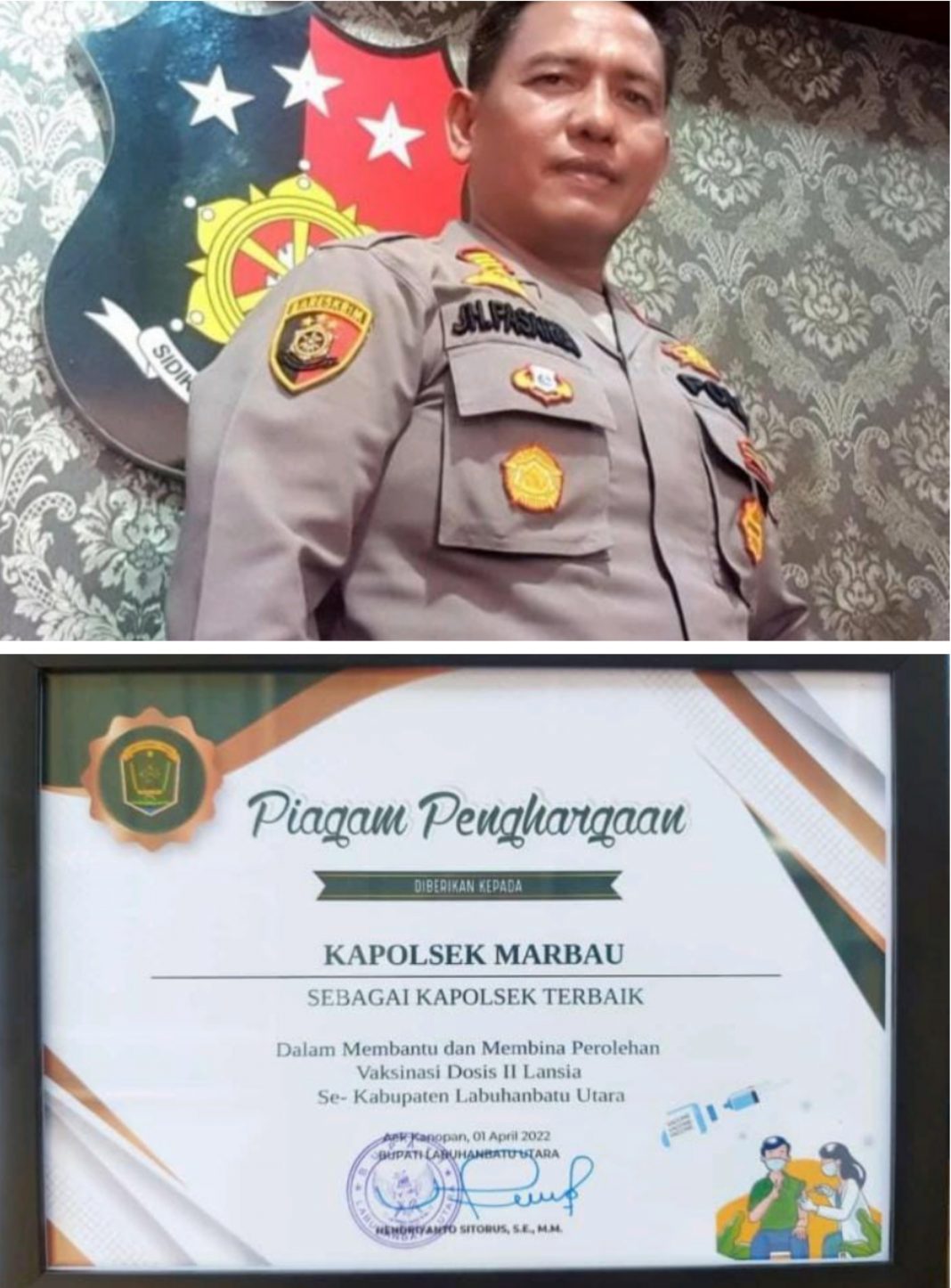 Taget Vaksinasi tercapai Bupati Labura berikan Kapolsek Merbau  menjadi Kapolsek terbaik 