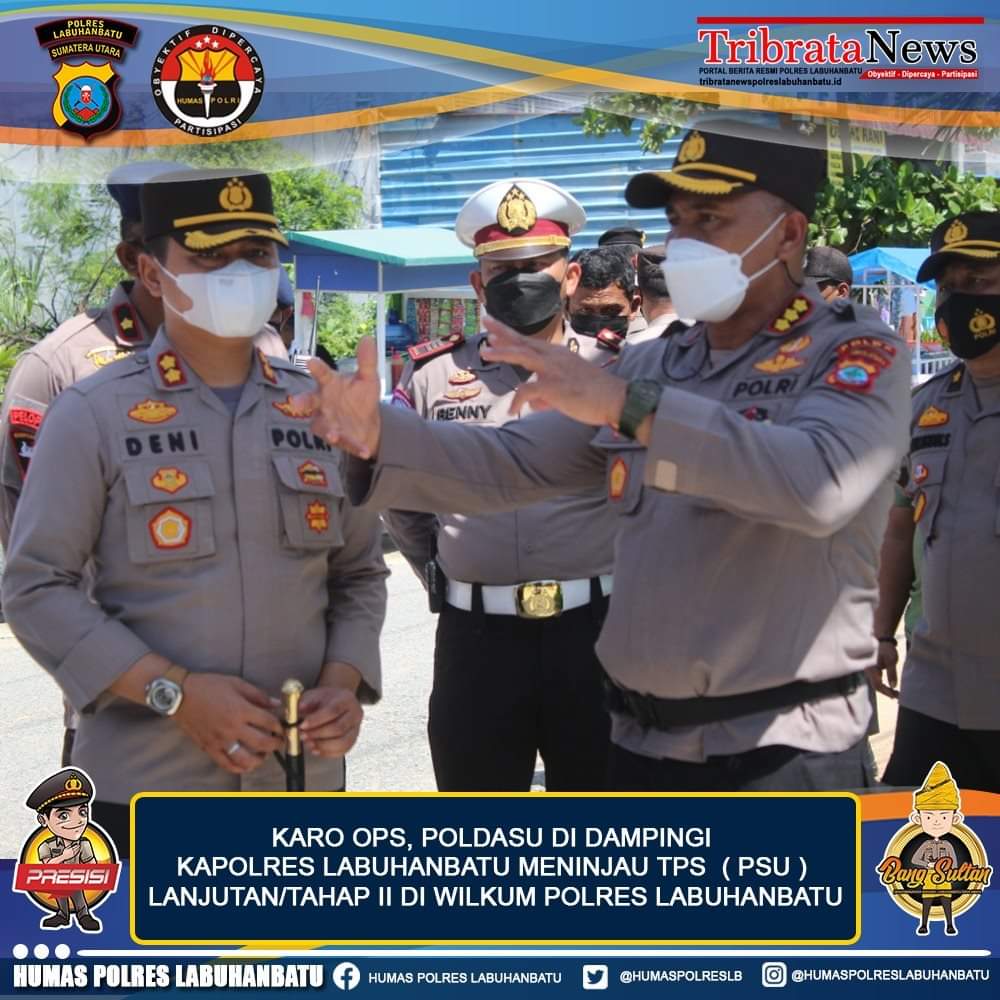 Karo Ops Poldasu didampingi Kapolres Labuhanbatu meninjau TPS 007 dan 009 dalam PSU Lanjutan