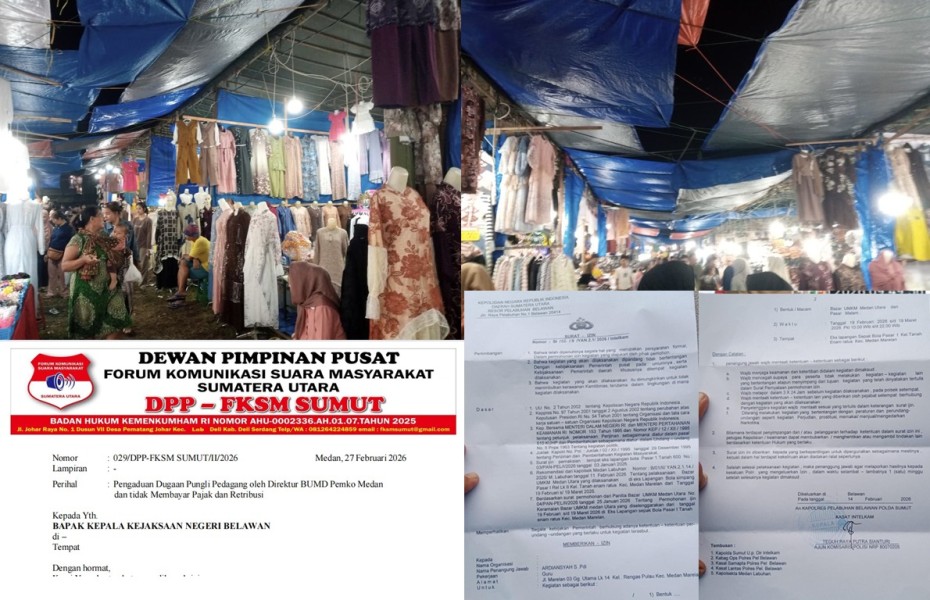 Pengelola Bazar UMKM Medan Utara Dilaporkan ke Kejari Belawan, Diduga Pasar Tak Berizin, Pungutan Liar dan Tak Bayar Pajak