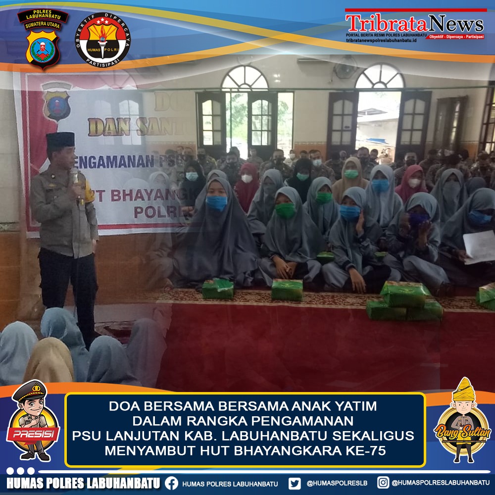 Polres Labuhanbatu Melaksanakan Santunan Anak Yatim dan Doa bersama.