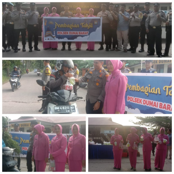 Personil dan Ibu Bhayangkara Polsek Dumai Barat Berbagi 200 Kotak Takjil 200 Kepada  Masyarakat