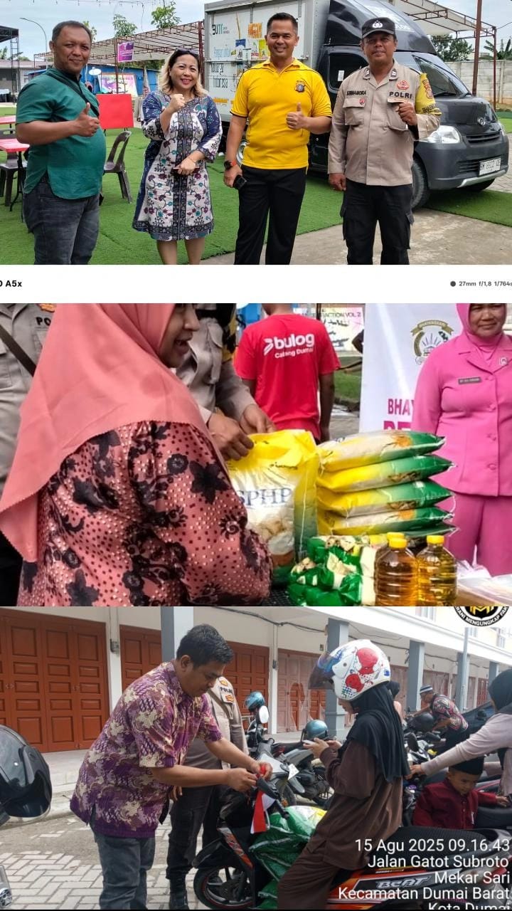 Kapolsek Dumai Barat Beserta jajarannya Mengadakan Kegiatan Gerak Pangan Murah Berkolaborasi  Perum Bulog Dumai