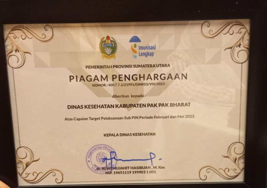 Dinas Kesehatan Pakpak Bharat Meraih Peringkat Pertama Dalam Pelaksanaan Pekan Imunisasi Nasional