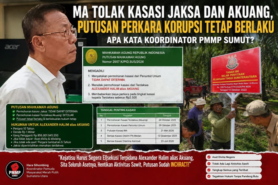 MA Tolak Kasasi Jaksa dan Akuang, Putusan Perkara Korupsi Tetap Berlaku, Apa Kata Koordinator PMMP Sumut