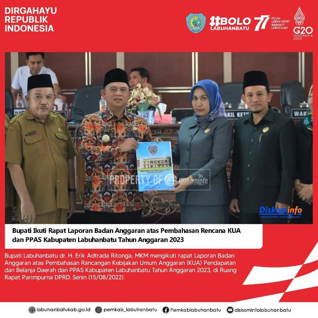 Bupati Labuhanbatu hadiri Rapat Paripurna DPRD atas pembahasan KUA,PPAS TA.2023