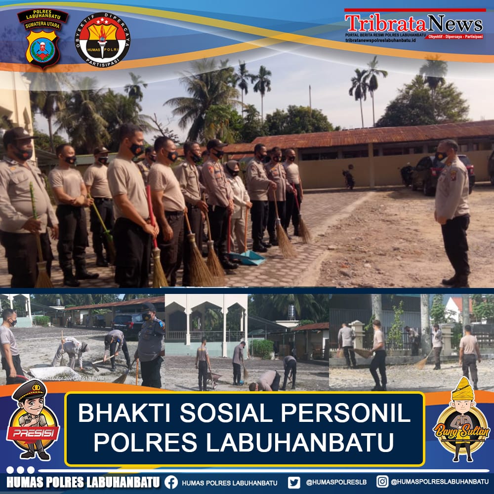 25 personel Polres Labuhanbatu membersihkan komplek masjid Fatma Rantau Utara