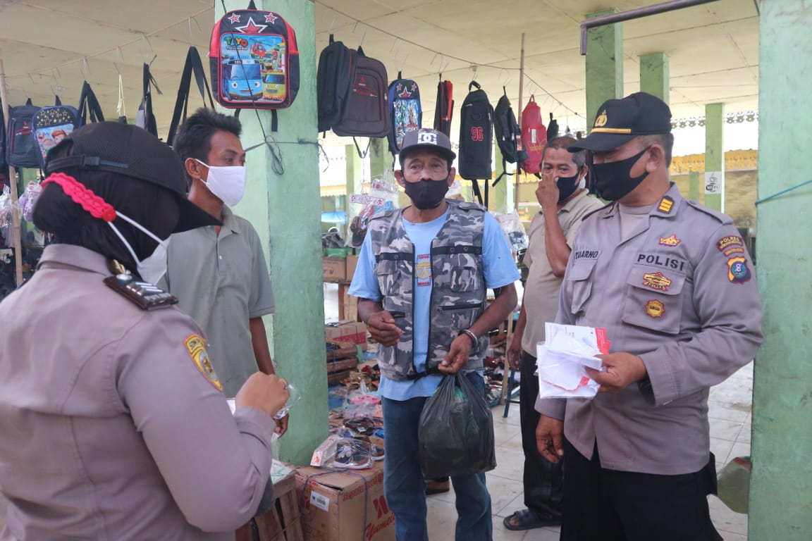 Polres Sergai Gelar Ops Yustisi Pasar Tradisional, Bagikan 300 Masker Kepada Masyarakat