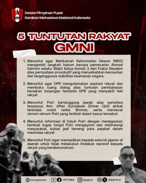 GMNI Unjuk Rasa Melebur Bersama Rakyat di DPR Siang Ini, Bawa 5 Tuntutan