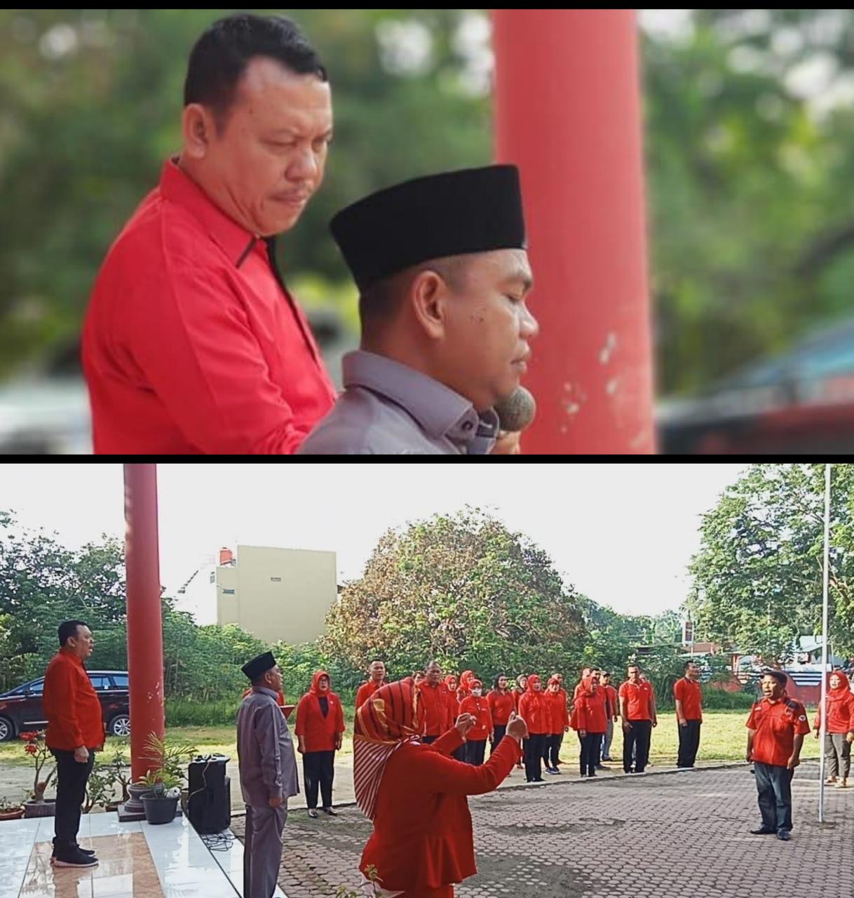 H.Darma Wijaya Pimpin Upacara Detik-Detik Proklamasi RI Ke -74 di Halaman Kantor DPC PDIP Sergai 