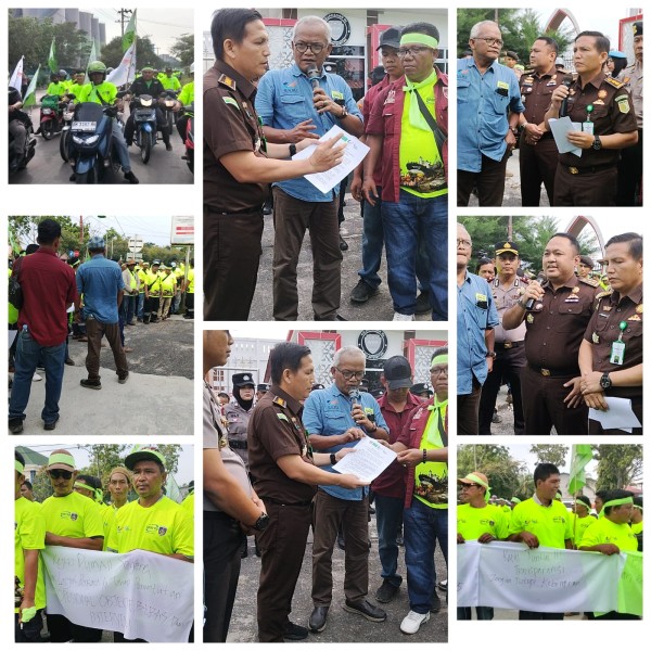 Kawal Kasus Notaris J, Ratusan TKBM Pelindo Dumai Gelar Aksi Damai di Depan Kejari