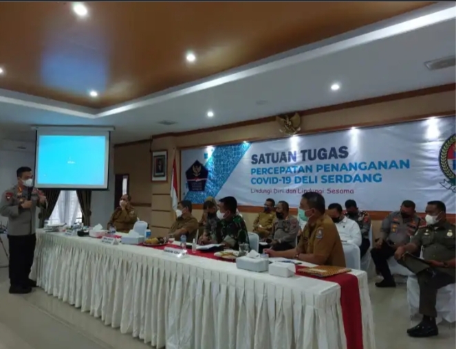Kapolresta Deli Serdang Ikuti Rapat Kordinasi Terkait Penanggulangan Covid-19 di Kabupaten Deli Serd