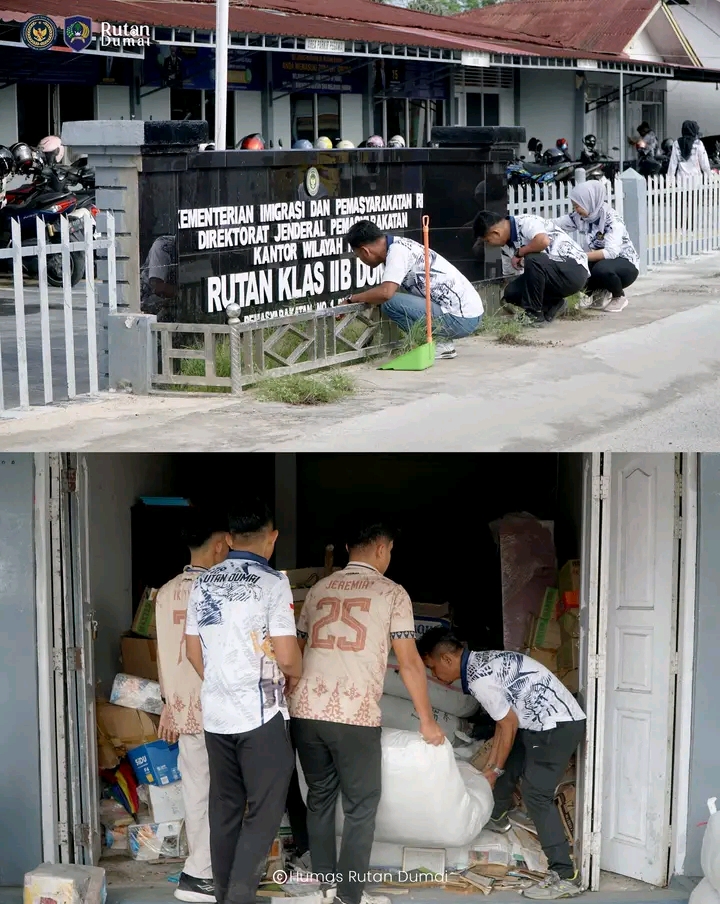 Semangat Gotong Royong, Rutan Dumai Lakukan Bersih-bersih Lingkungan Kantor