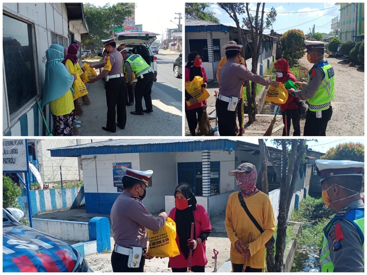 Peduli Tukang Sapu Jalan,  Sat Lantas Polres Sergai Bagikan 30 Paket Sembako  di Bulan Suci Ramadhan