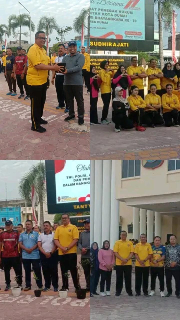 Hut Bhayangkara Ke- 79 TNI-Polri Forkompinda Dumai Senam Bersama