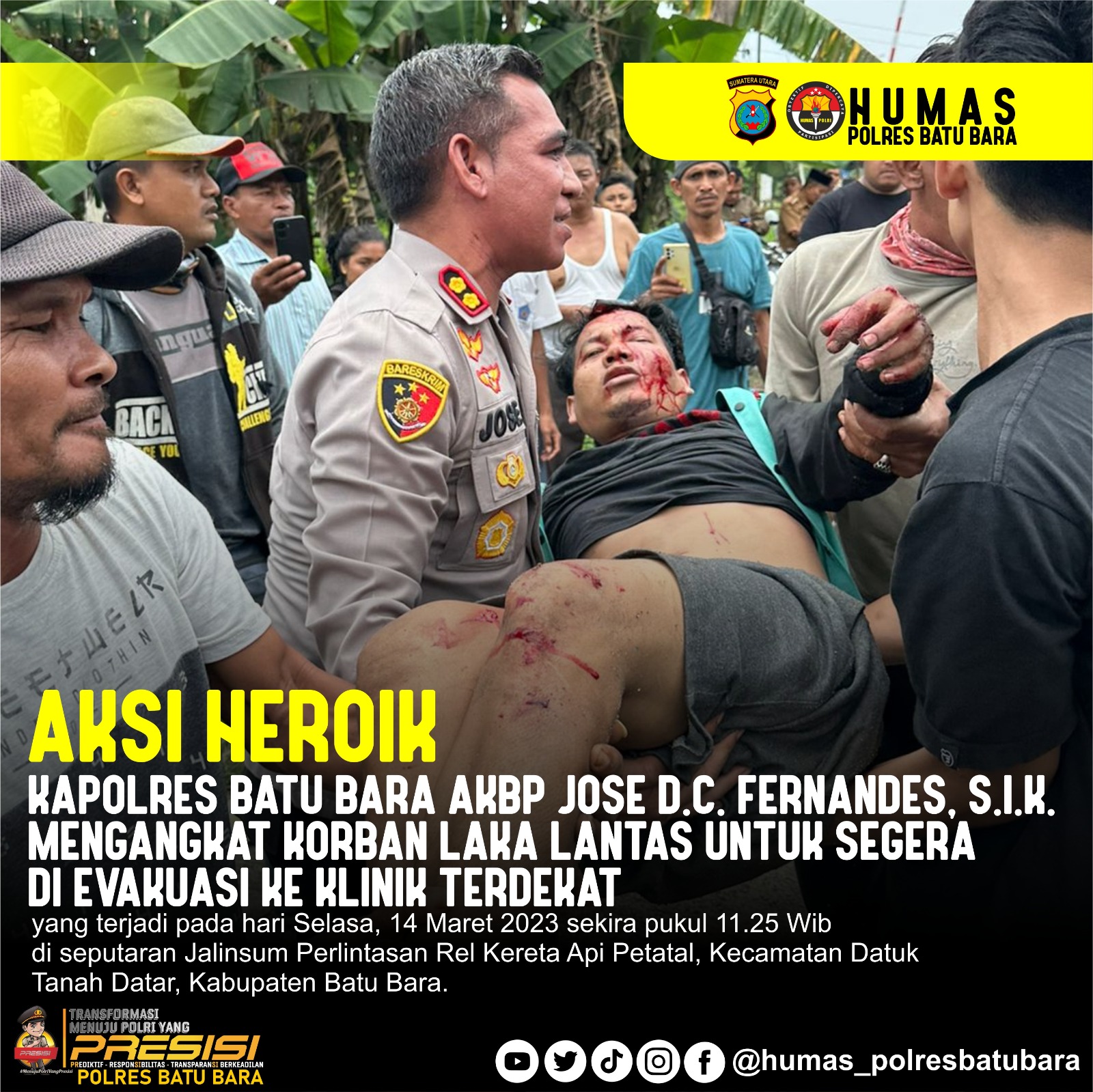 Aksi Heroik Kapolres Batu Bara Evakuasi Korban Laka Beruntun di Jalinsum Datuk Tanah Datar