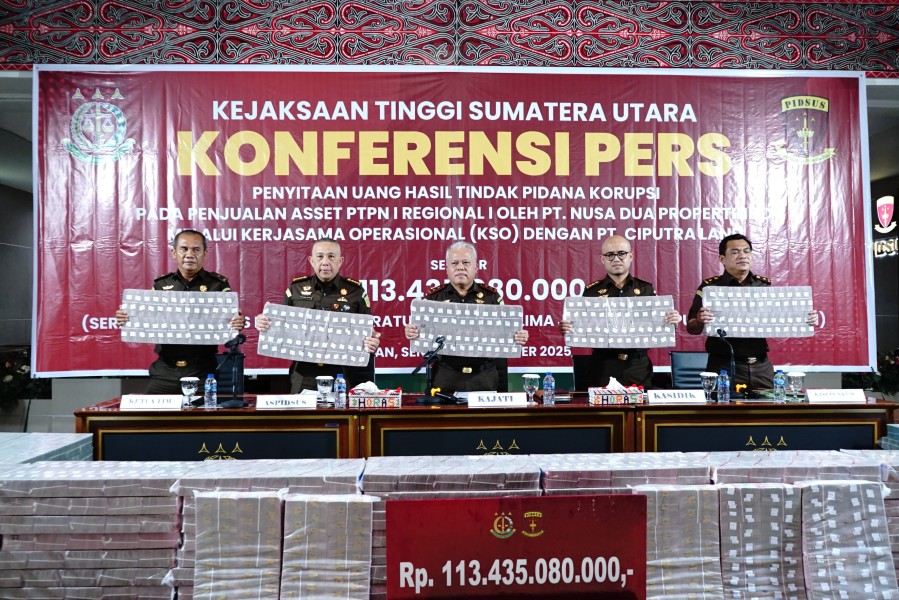 Kejatisu Kembali Terima Pengembalian Kerugian Negara dari Dugaan Korupsi Penjualan Aset PTPN I Regional I Senilai Rp 113,4 Miliar