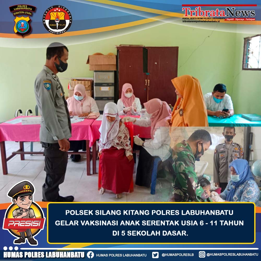 Polsek Silangkitang laksanakan Vaksinasi Anak dari Lima Sekolah Dasar Secara Serentak