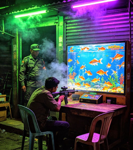 Diduga Dikawal Oknum TNI, Judi Tembak Ikan di Jembatan Laudah Kabanjahe Resahkan Warga