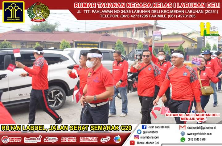 Turut Dukung KTT G20, Jajaran Rutan Kelas 1 Labuhan Deli Laksanakan Jalan Sehat Bersama