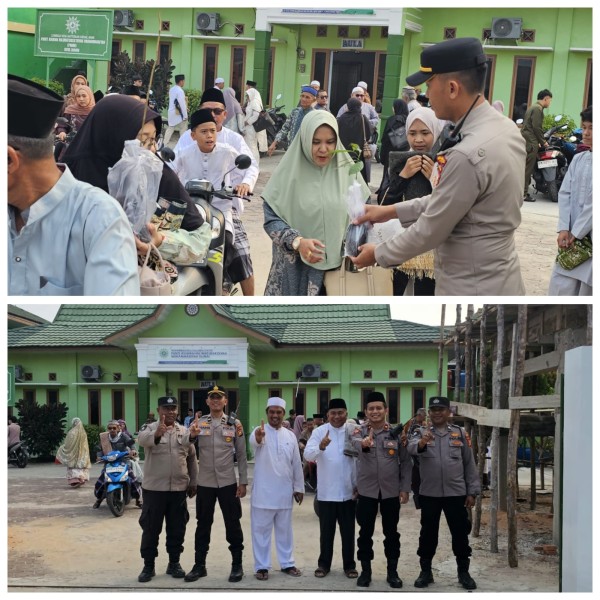 Di Halaman SMP-SMA Muhammadiyah Dumai, Kapolsek Dumai Timur  Bagikan Bibit Pohon Usai Sholat Idul Fitri untuk Green Policing