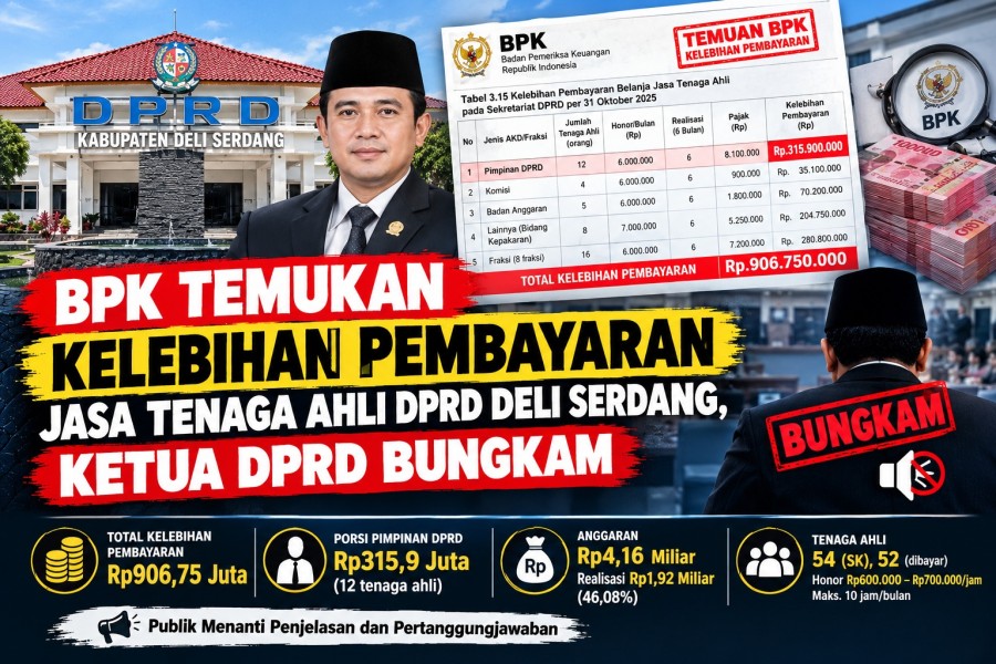 BPK Temukan Kelebihan Pembayaran Belanja Jasa Tenaga Ahli di Sekretariat DPRD Deli Serdang