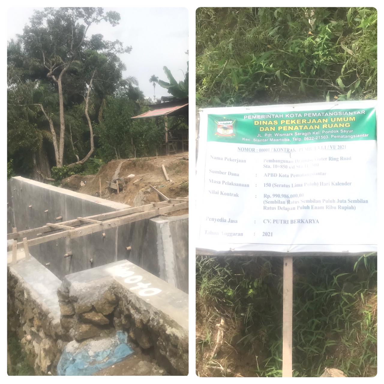 Pembangunan  Drainase ORR Kota Pematangsiantar Rp 990 Juta Diduga Tidak Sesuai KAK