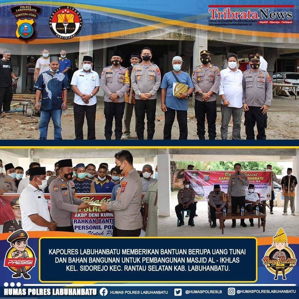 Kapolres Labuhanbatu :  Serahkan bantuan untuk pembangunan Mesjid Al Ikhlas Kecamatan Rantau Selatan