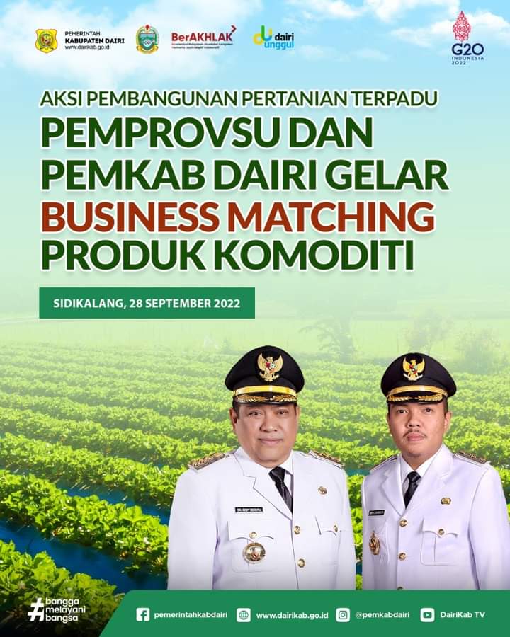 Aksi Pembangunan Pertanian Terpadu, Pemprovsu dan Pemkab Dairi Gelar Business Matching Besok