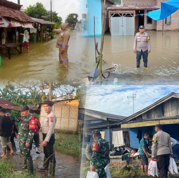 Bhabinkamtibmas dan Babinsa Gerak Cepat Pantau Desa Terdampak Banjir di Pantai Cermin Sergai