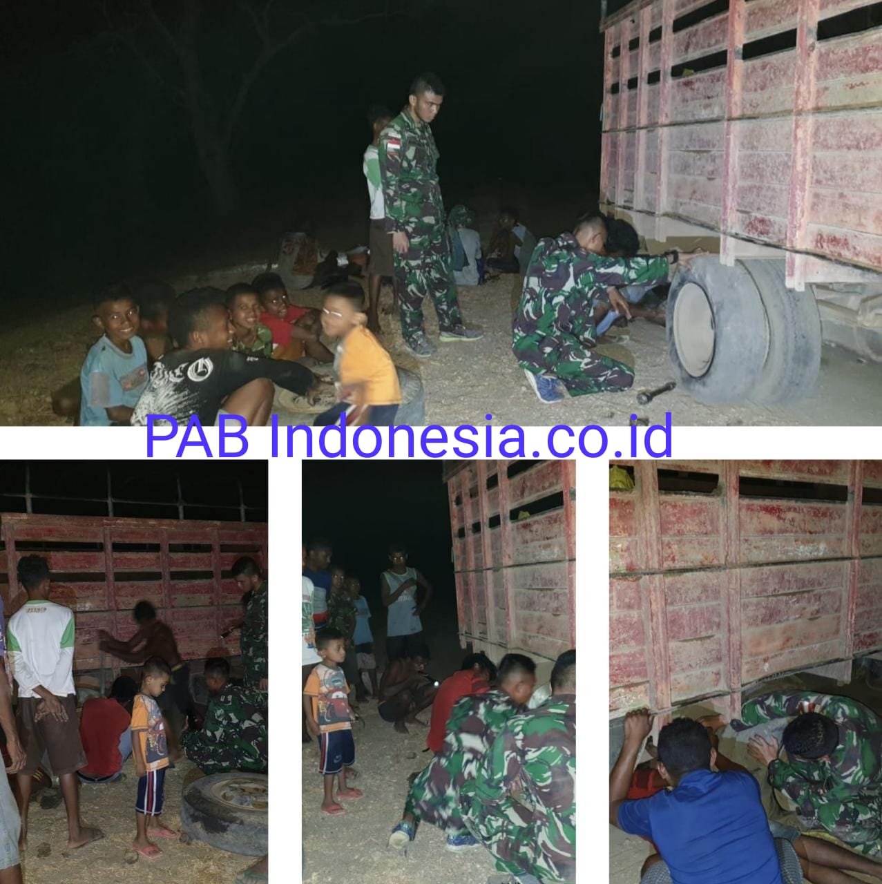 Truk Pasir Alami Pecah Ban  Satgas Pamtas RI-RDTL Yonif 132/BS Berikan Bantuan 