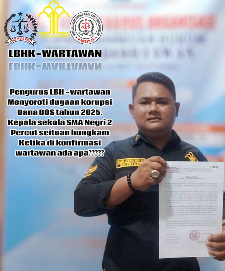 Dana BOS SMA Negeri 2 Percut Sei Tuan Sebesar 1,2 Miliar  Disorot, LBHK Wartawan Laporkan Dugaan Penyimpangan Anggaran BOS Ke Kejatisu