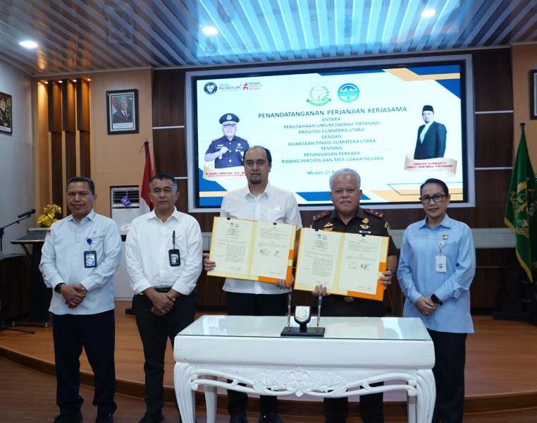 Perumda TIRTANADI Penandatanganan Perjanjian Kerjasama Dengan Jaksa Pengacara Negara Kejati Sumut