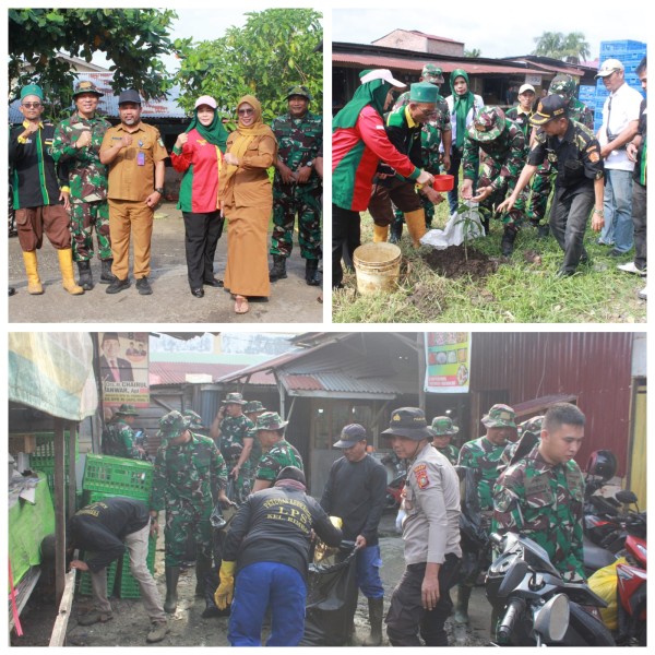 Bersih Bersih Pasar Pulau Payung Dumai, Semangat Juang TNI Terwujud dalam Kerjasama Antar Matra