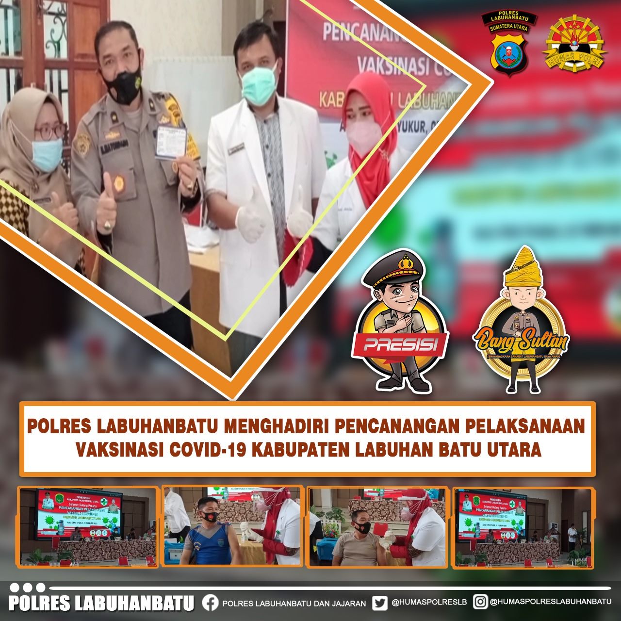 Kabag Sumda dan Kapolsek Kualuh Hulu Polres Labuhanbatu mendapat suntikan Vaksin Covid 19