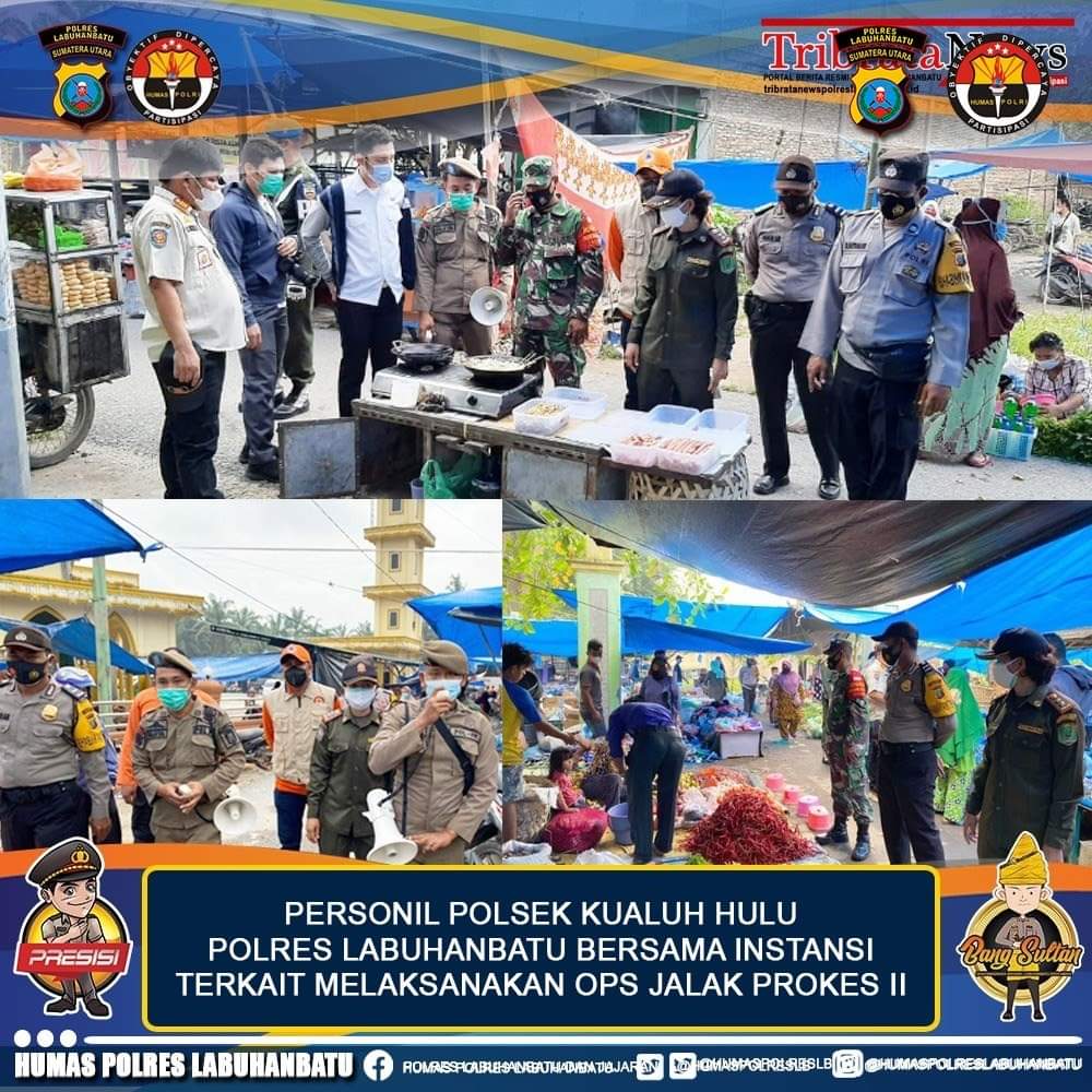 Personel Polsek Kualuh Hulu bersama Instansi Terkait Melaksanakan Operasi Jalak Prokes II