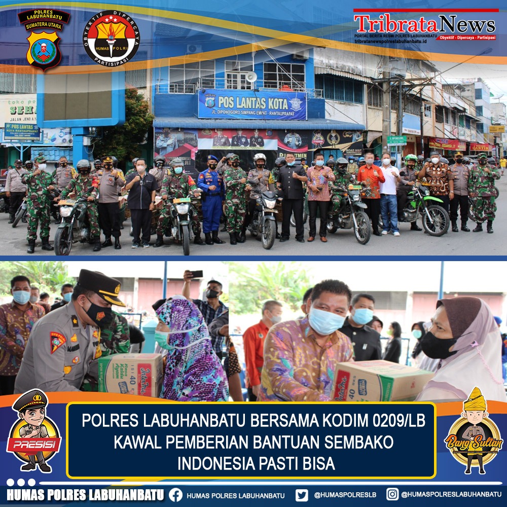 POLRES LABUHANBATU BERSAMA KODIM 0209/LB KAWAL PEMBERIAN BANTUAN SEMBAKO INDONESIA PASTI BISA