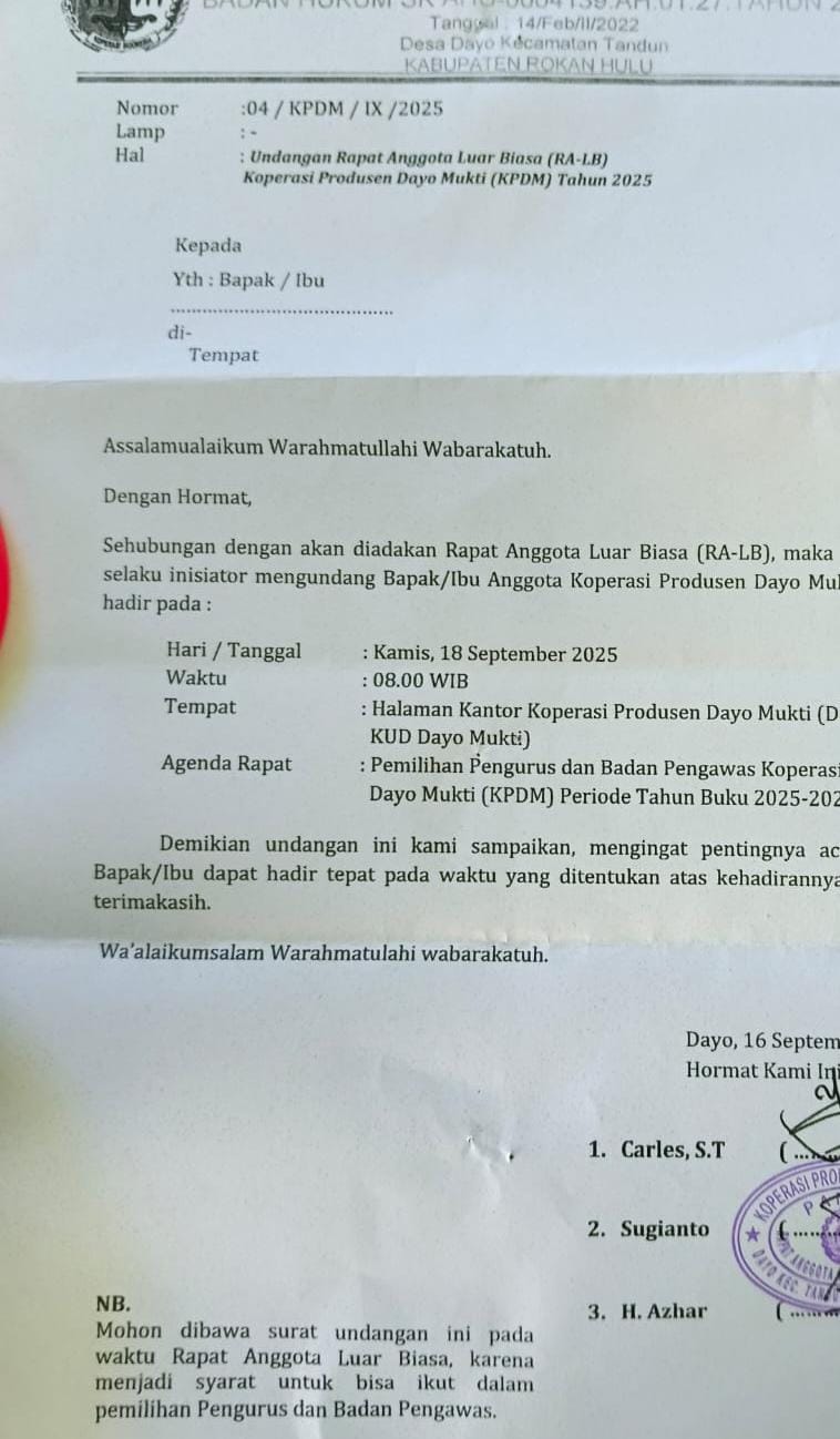 Astaga! Kades Marjono Diduga Langgar AD/ART KUD Dayo Mukti dan Dukung Rapat Anggota Luarbiasa Demi Muluskan Pencalonan Adik Ipar