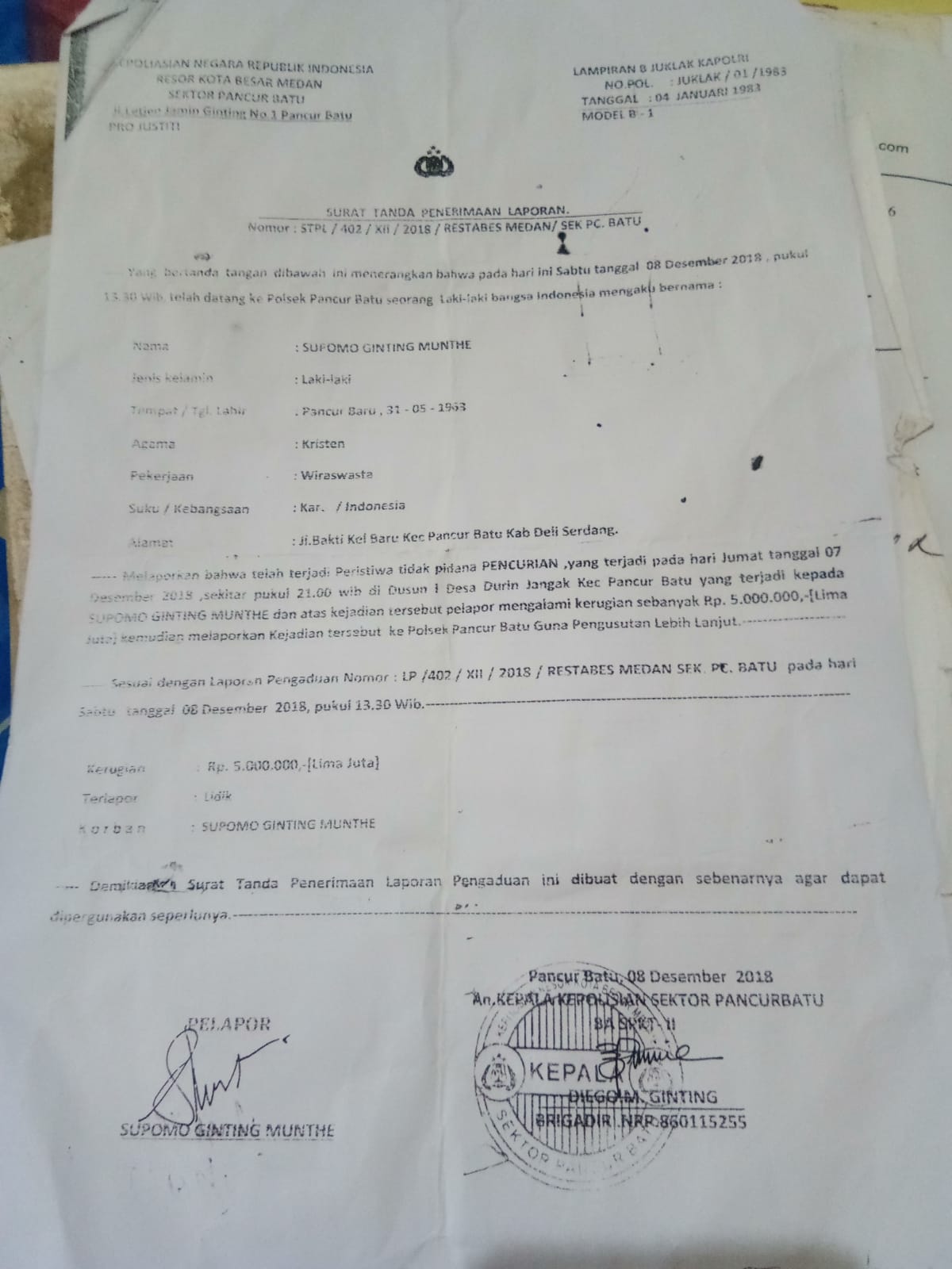 Polsek Pancur Batu Akan Segera Gelar Perkara Kasus Pencurian Plank PP Di Desa Durin Jangak 