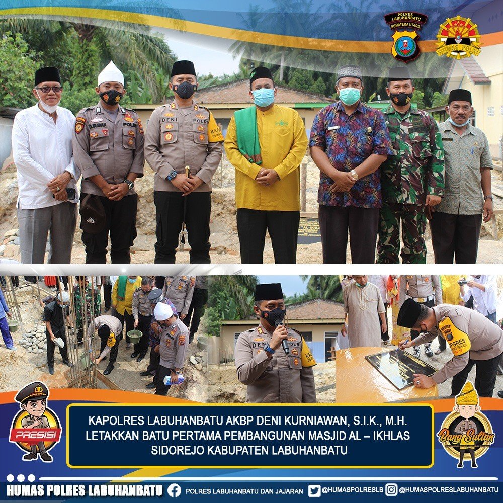 Kapolres Labuhanbatu Meletakkan Batu Pertama Pembangunan Masjid Al Ikhlas lingkungan Sidorejo.