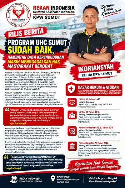 Rekan Indonesia Sumut: UHC Sumut Sudah Baik, Kendala Administrasi Kependudukan Harus Segera Diselesaikan