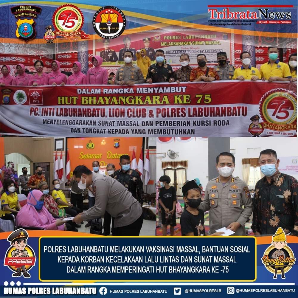 Polres Labuhanbatu memberikan bantuan sosial kepada korban lakalantas, dan melaksanakan Sunat masal 