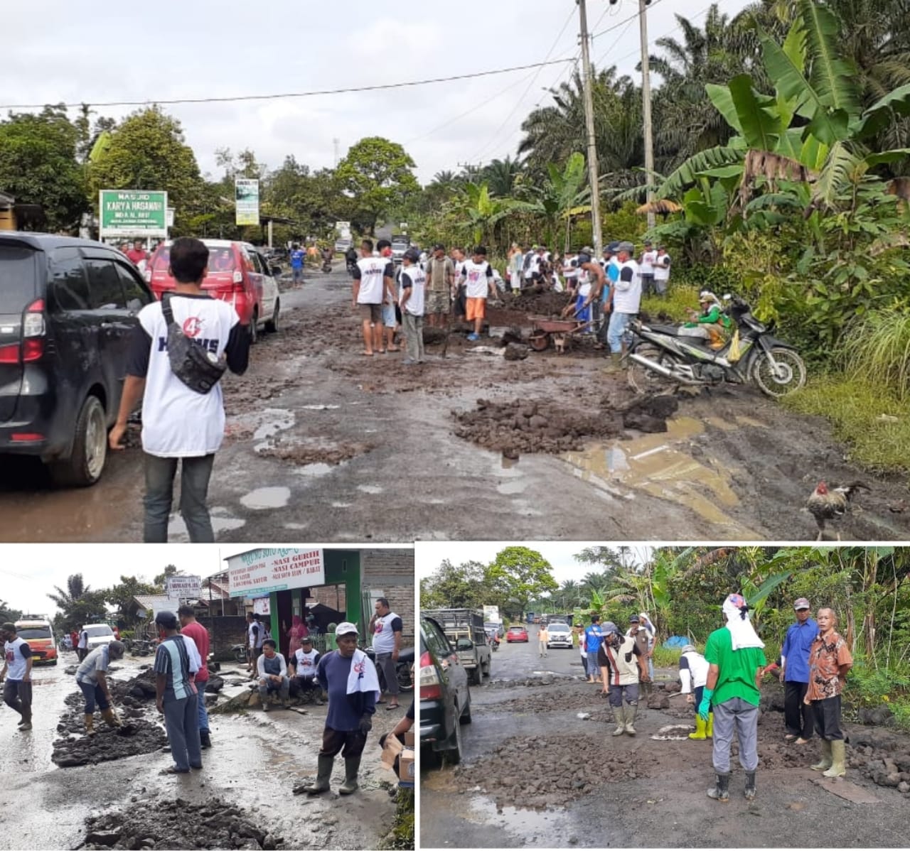 Relawan Paslon HARUS, Gotong Royong Perbaiki Jalan Rusak Jurusan Siantar-Saribudolok