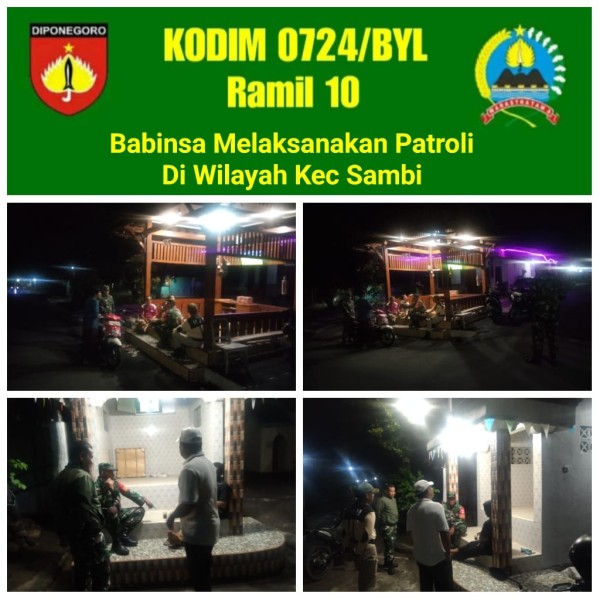 Malam Hari Tetap Siaga, Babinsa dan Bhabinkamtibmas Sambi Patroli Jaga Kondusifitas Wilayah